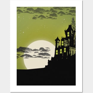 Moon Night Sky Spooky Haunted House Posters and Art